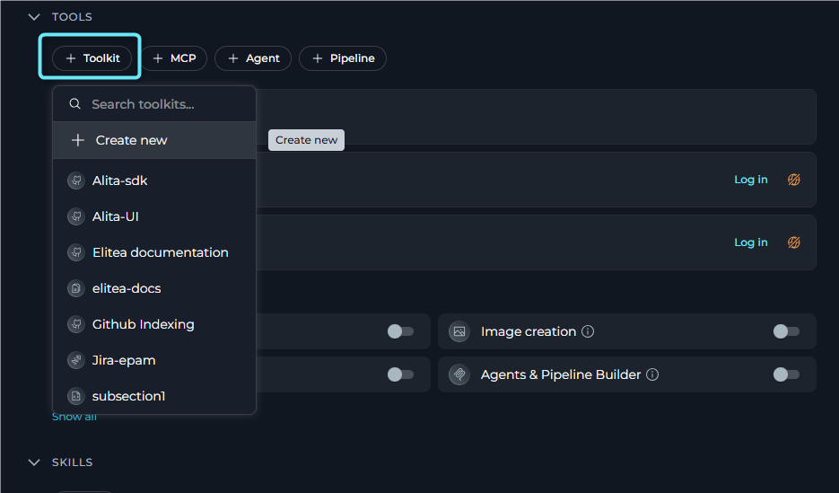 Add toolkit to agent configuration.