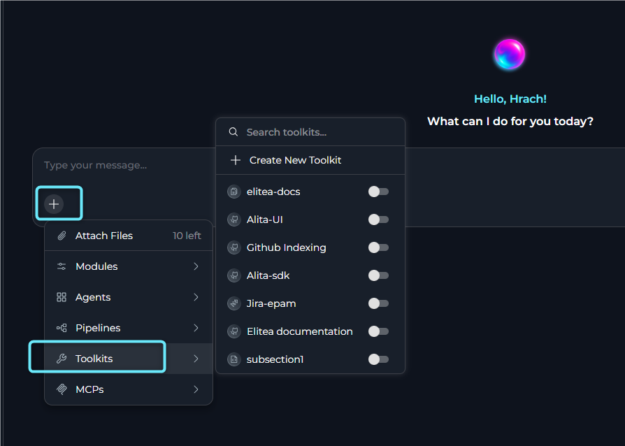 Add toolkit to chat session.