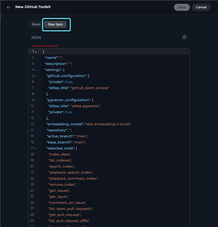 Switching to Raw JSON mode.