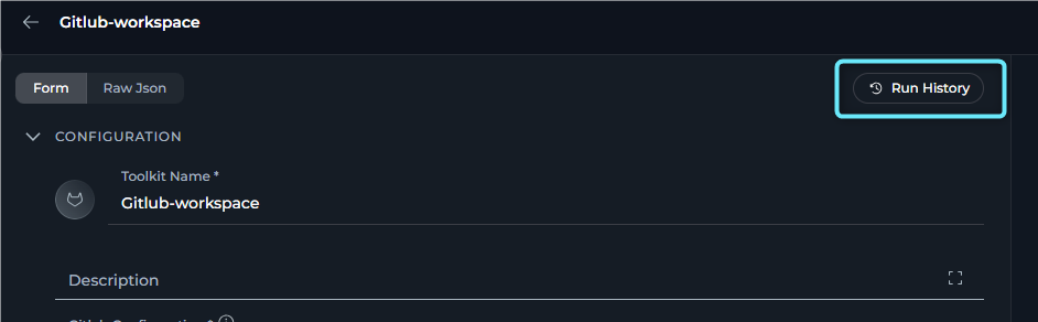 Run History button location.