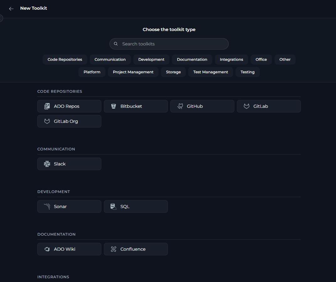Toolkit type selection dialog.