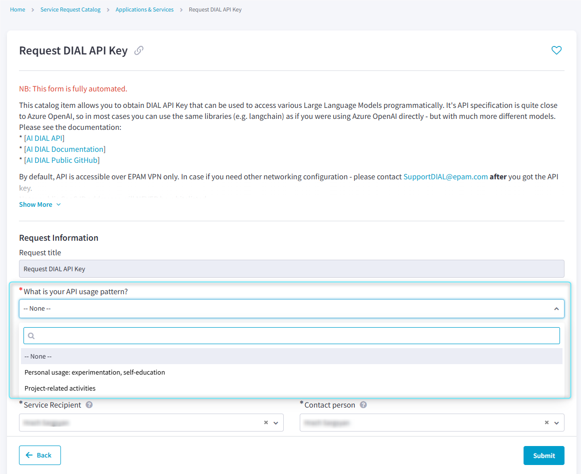 Dial Key Request Form