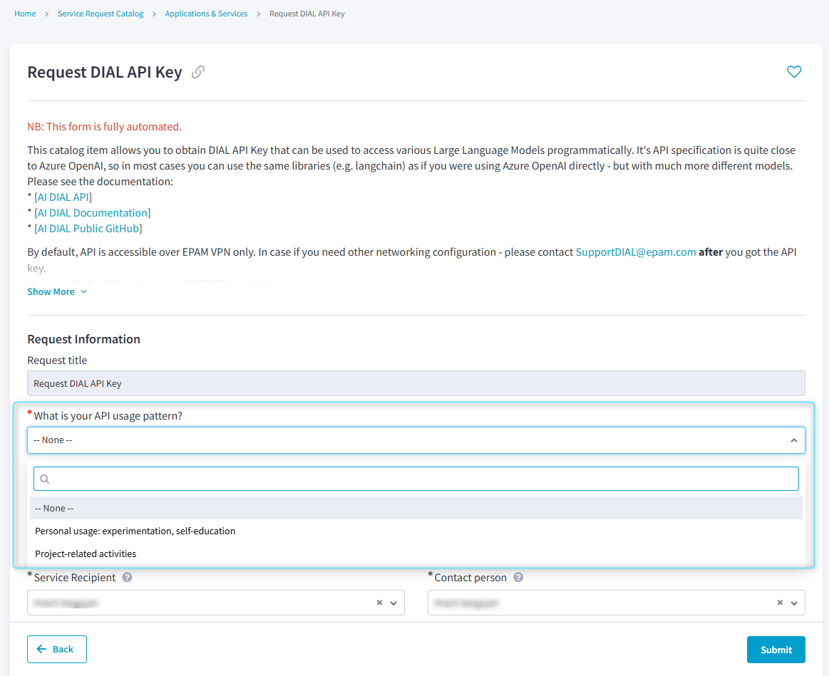 Dial Key Request Form