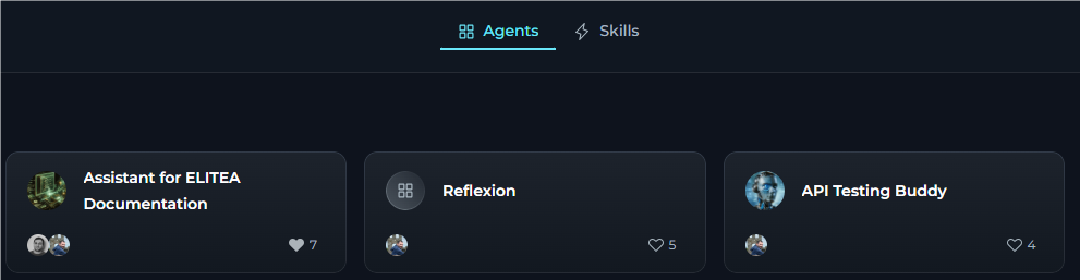 Agent cards displayed in a grid, grouped by category