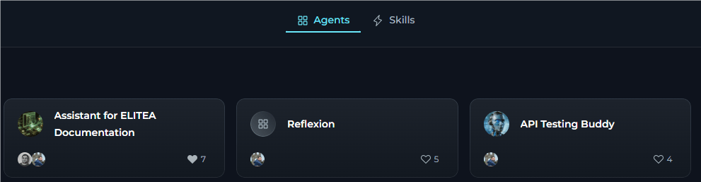 Agent cards displayed in a grid, grouped by category