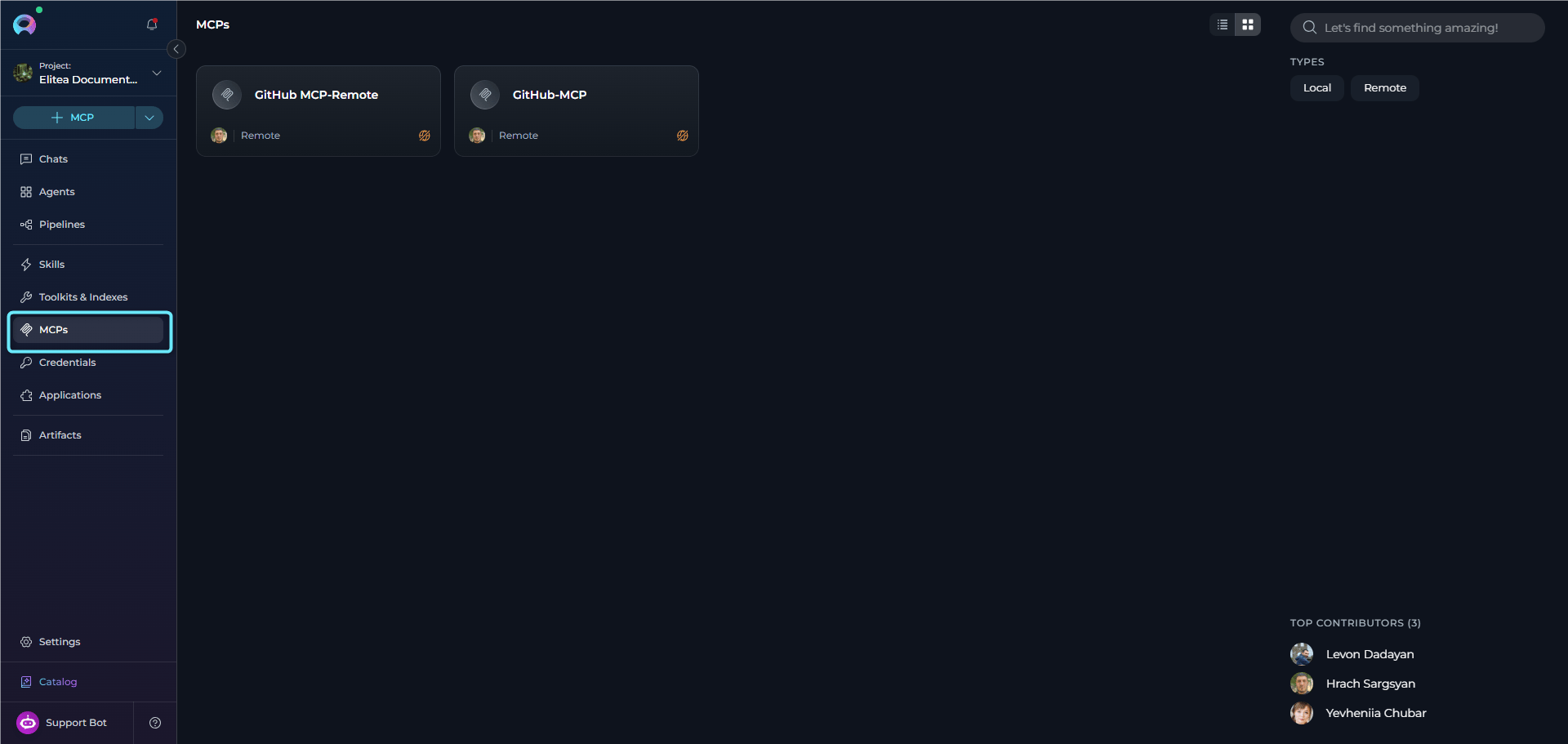 MCPs Menu Interface