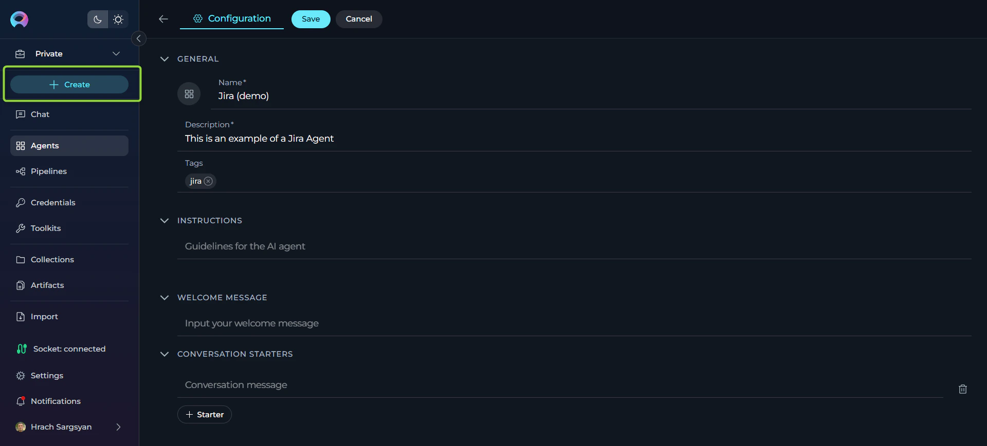 Agent Creation Interface