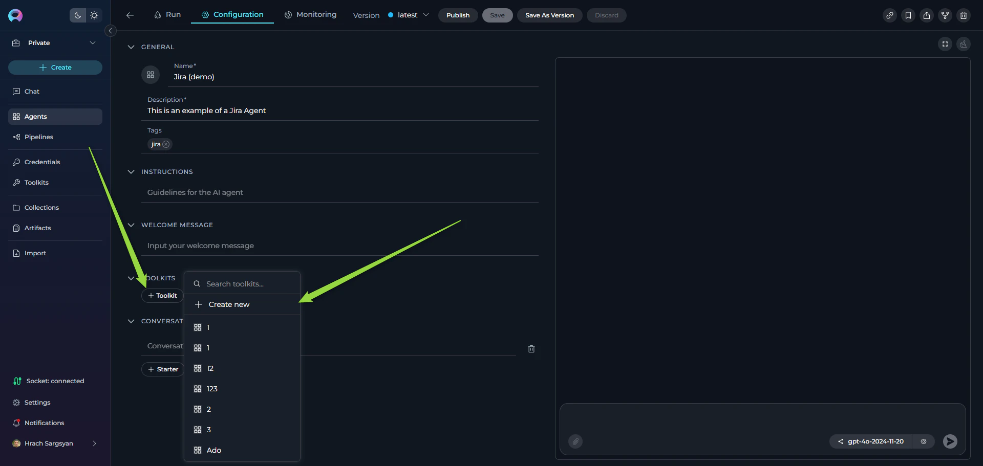 Agent Toolkits Configuration