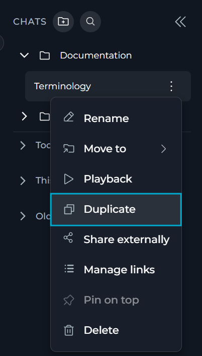 The Duplicate item in the chat overflow menu.