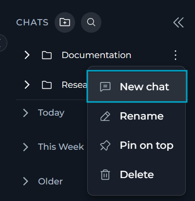 The New Chat item in the folder overflow menu.