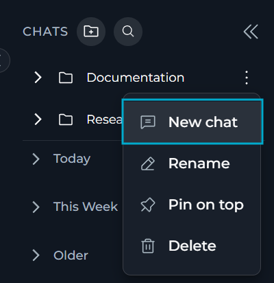The New Chat item in the folder overflow menu.
