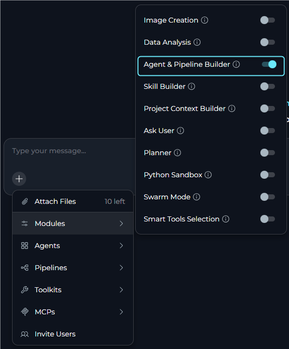 Enable Agent & Pipeline Builder in a Conversation