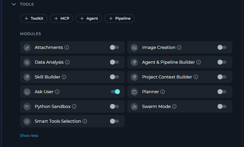 Enable Ask User in Agent Configuration