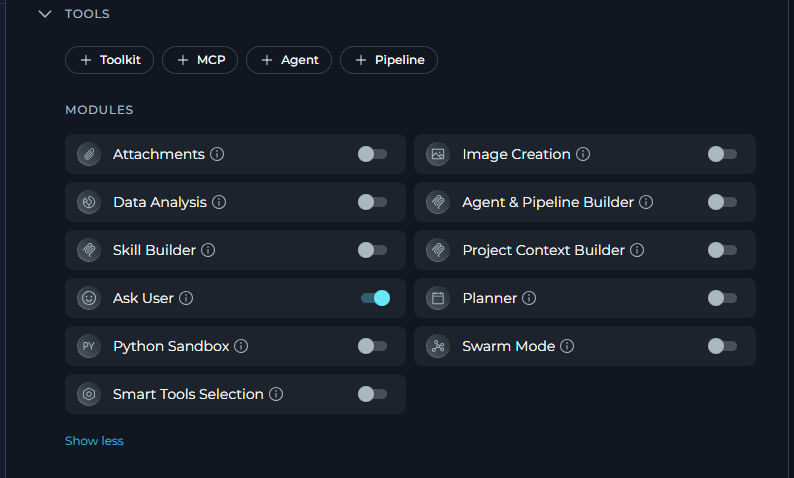 Enable Ask User in Agent Configuration