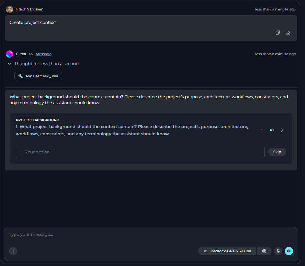 Project Context Builder Ask User Example