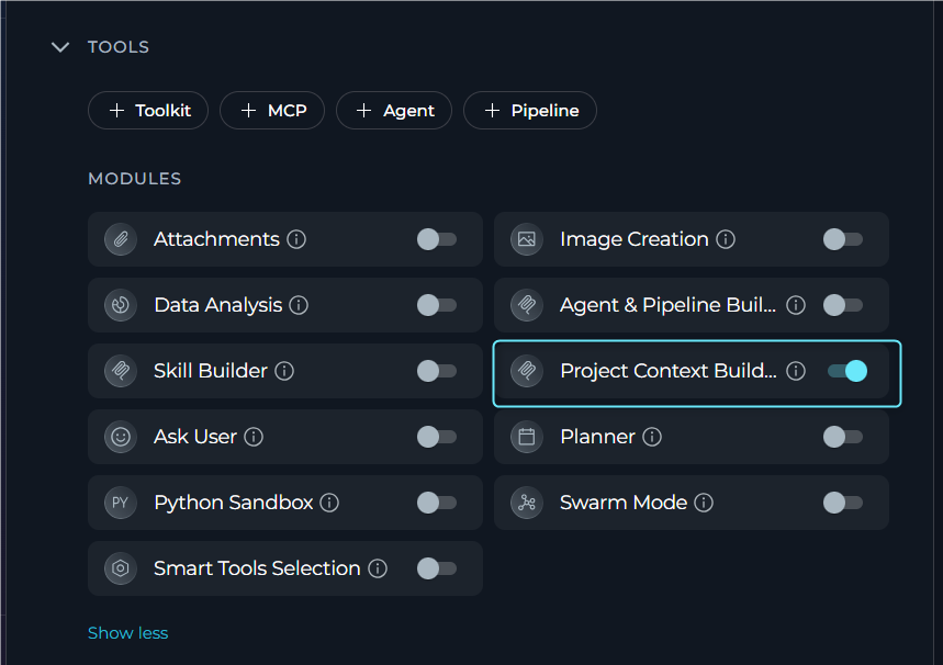 Enable Project Context Builder in Agent Configuration