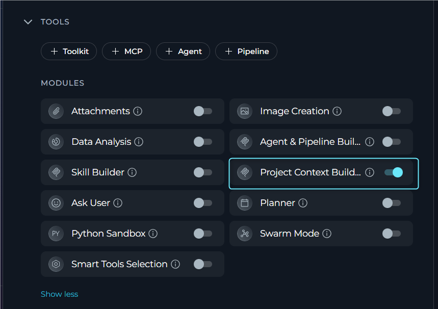 Enable Project Context Builder in Agent Configuration