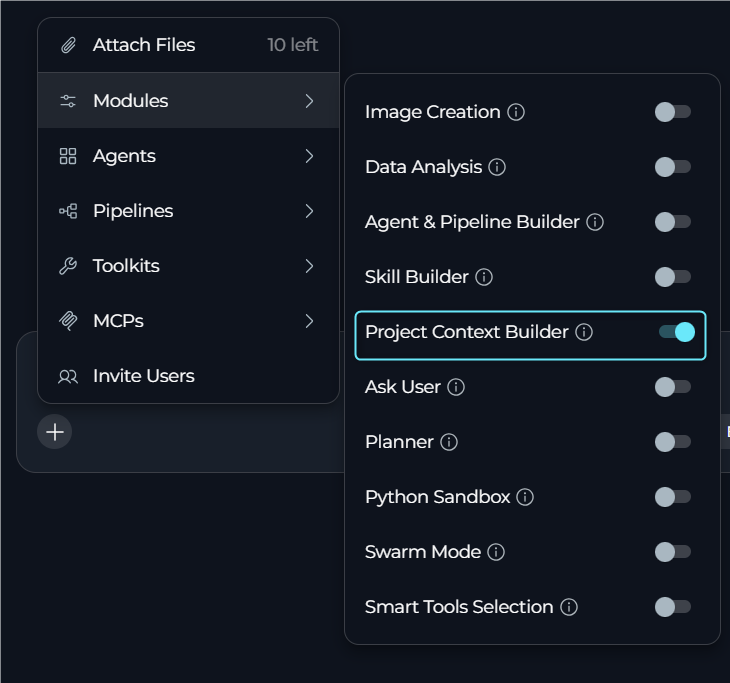 Enable Project Context Builder in a Conversation