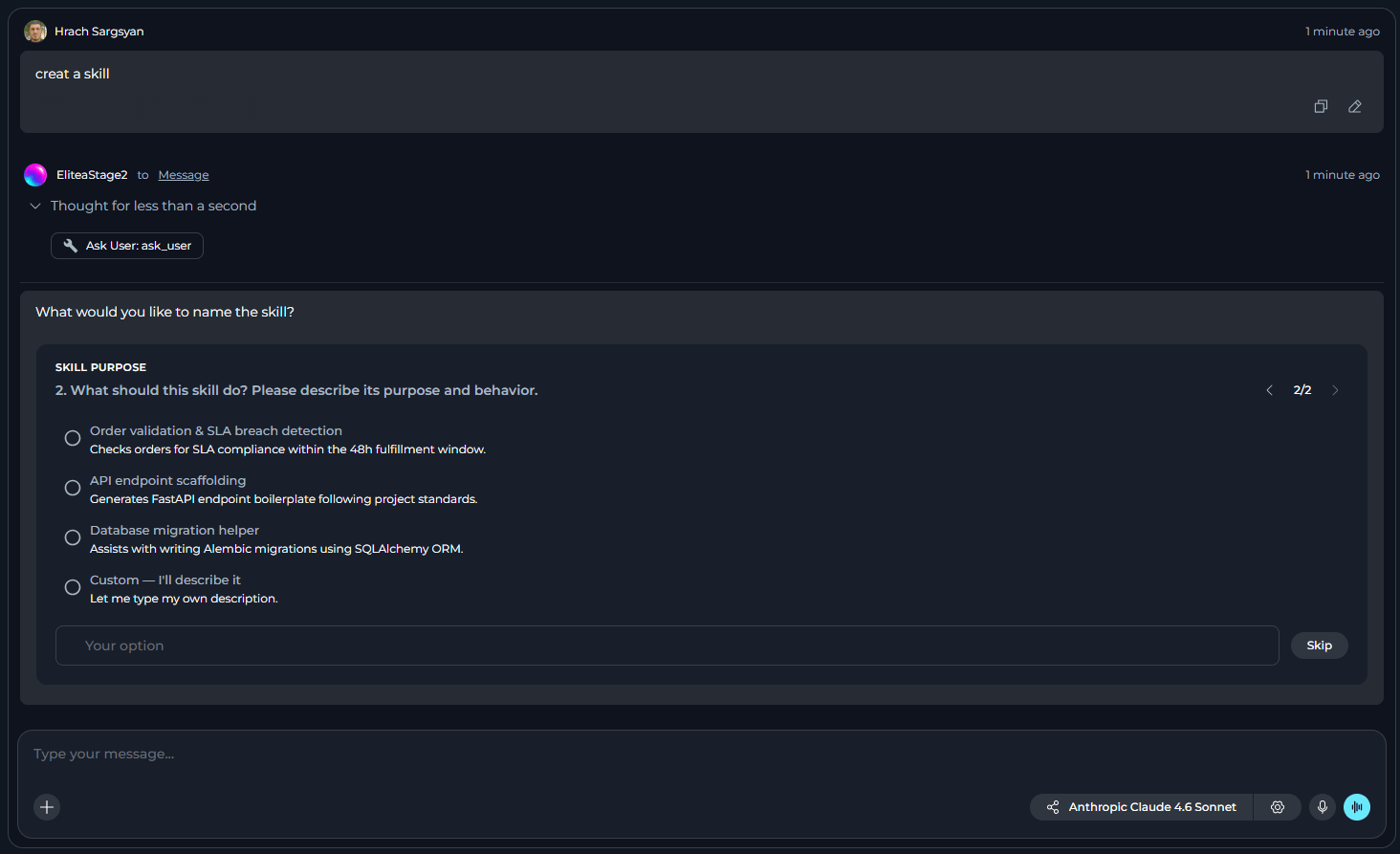 Ask Questions in Skill Builder