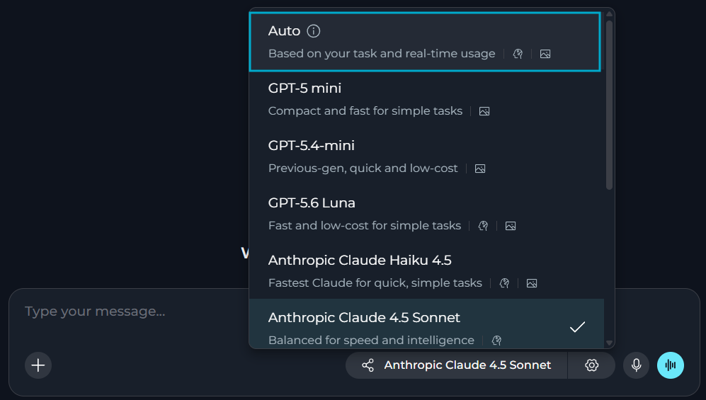 Auto model selection in the model selector dropdown