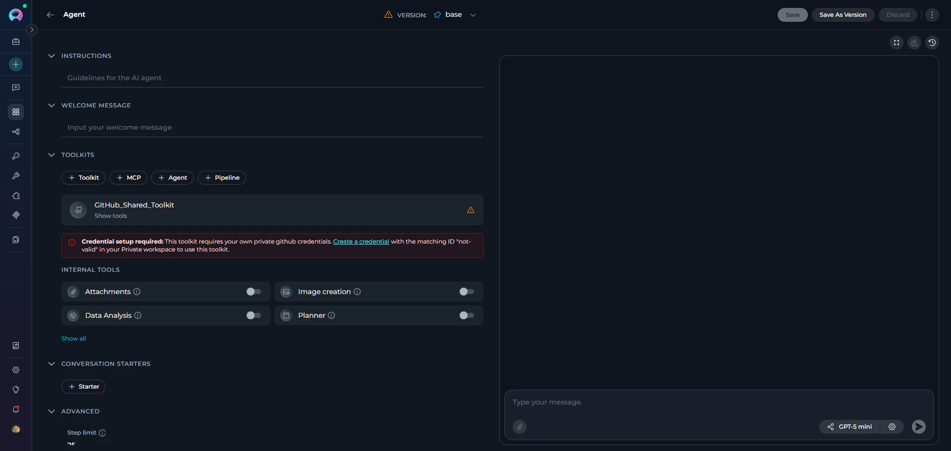 Credential setup required banner