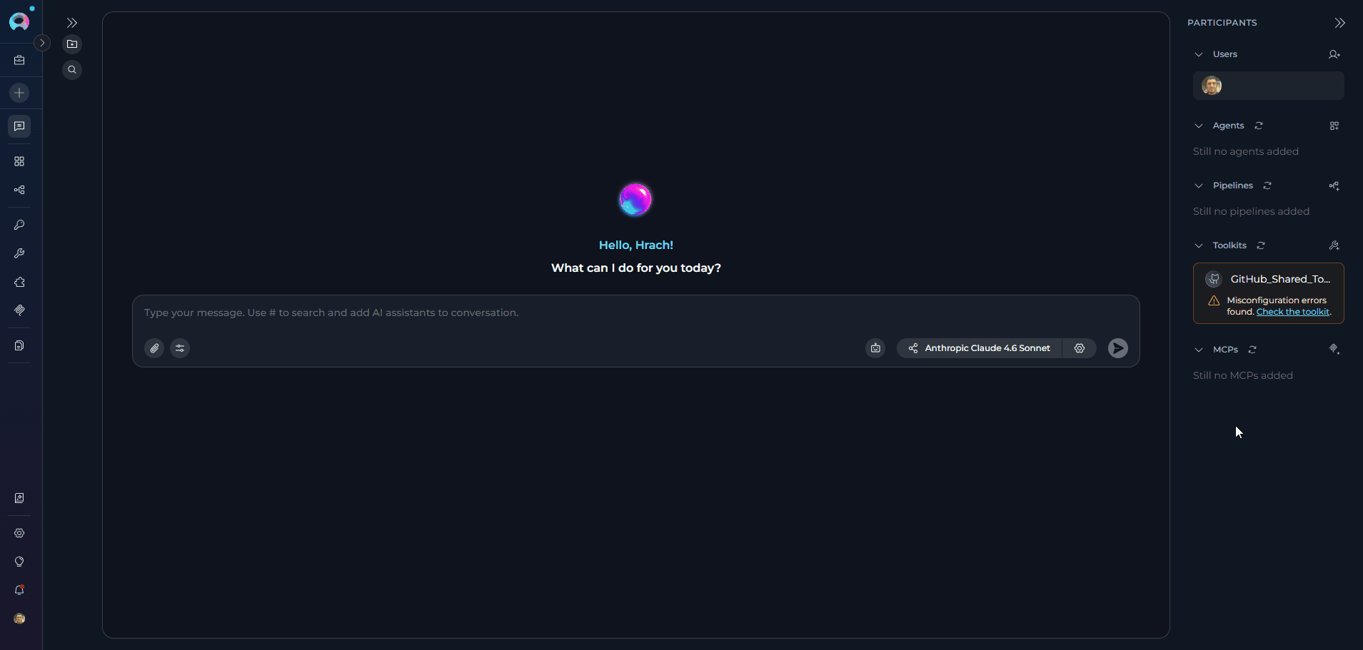 Credential setup required banner in Chat toolkit canvas editor