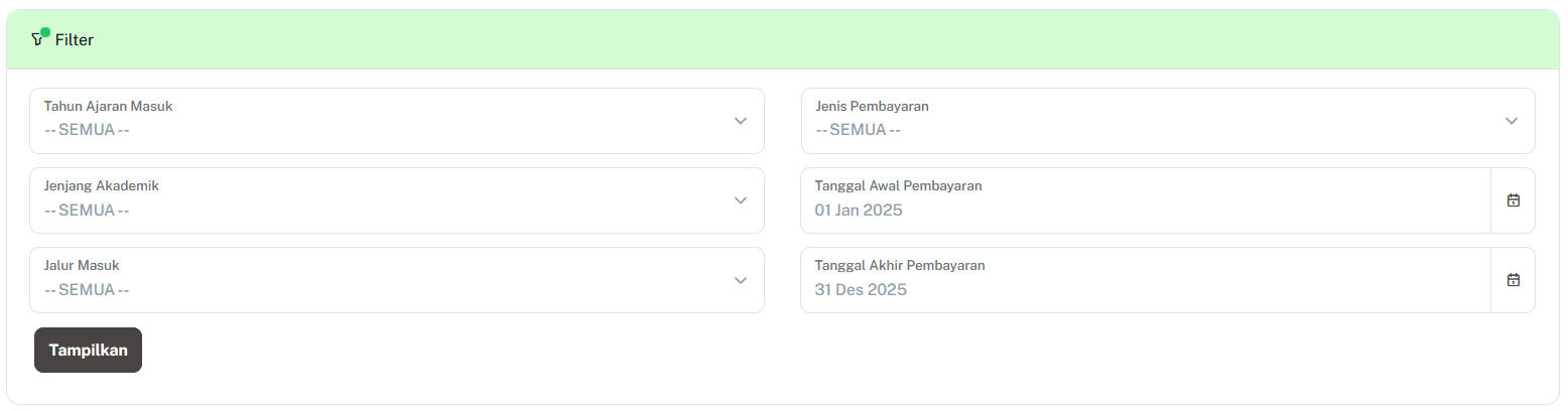 Filter Laporan Pembayaran Registrasi Pn