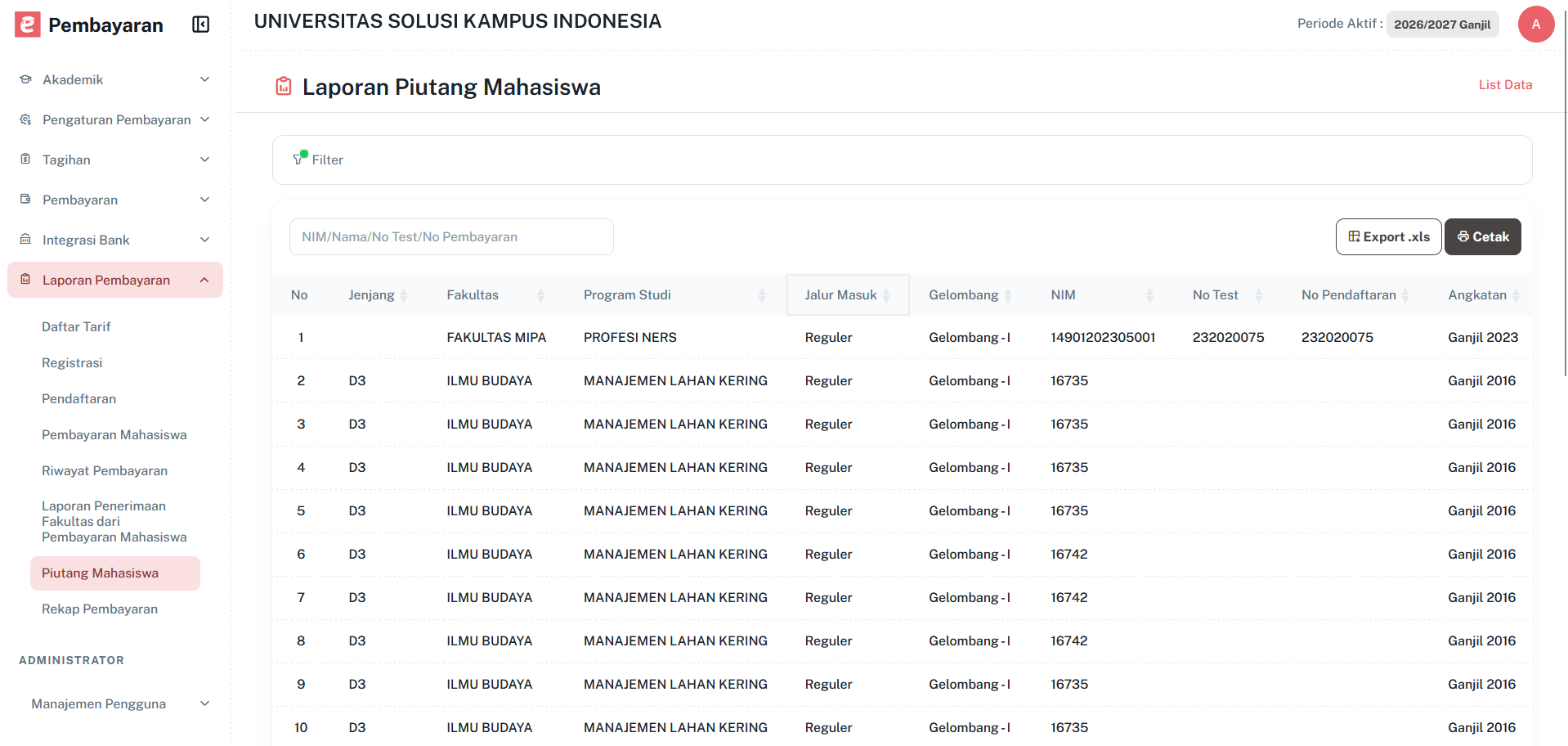 Halamanlaporanpiutangmahasiswa