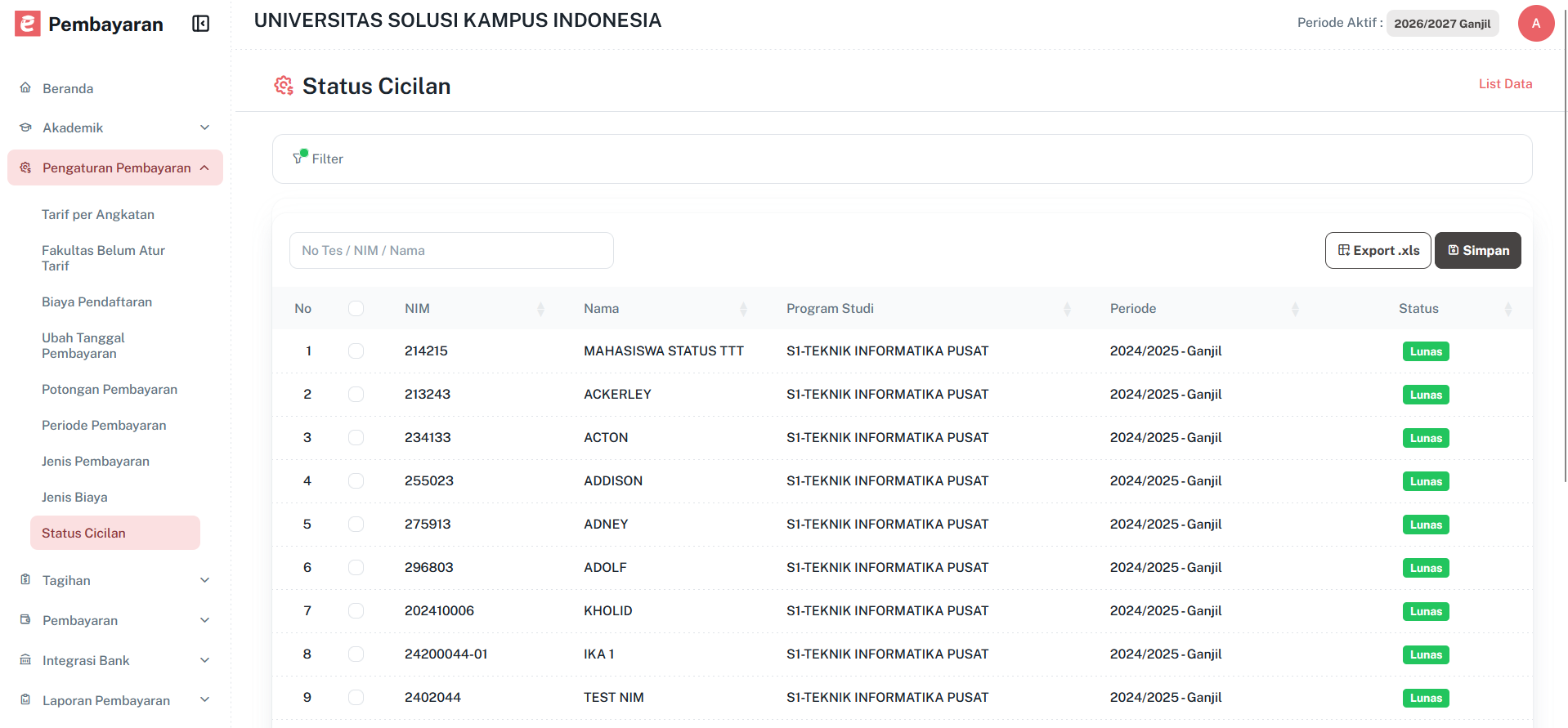 Halaman Status Cicilan