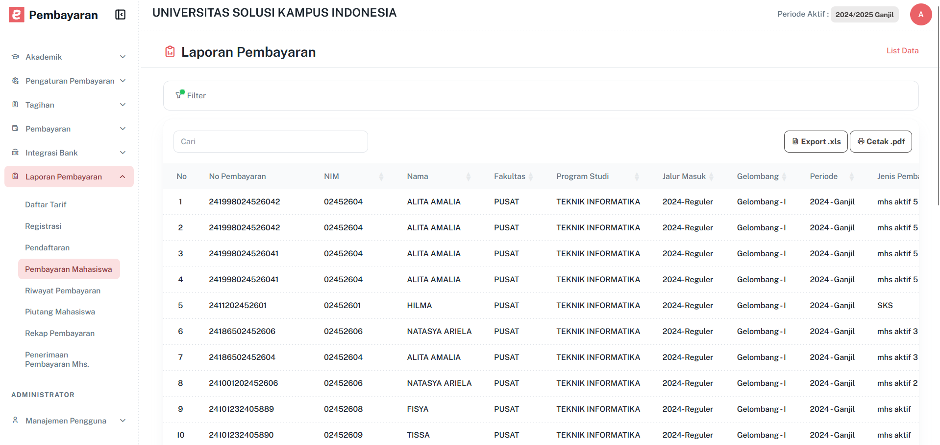 Laporanpembayaranmahasiswapage Pn