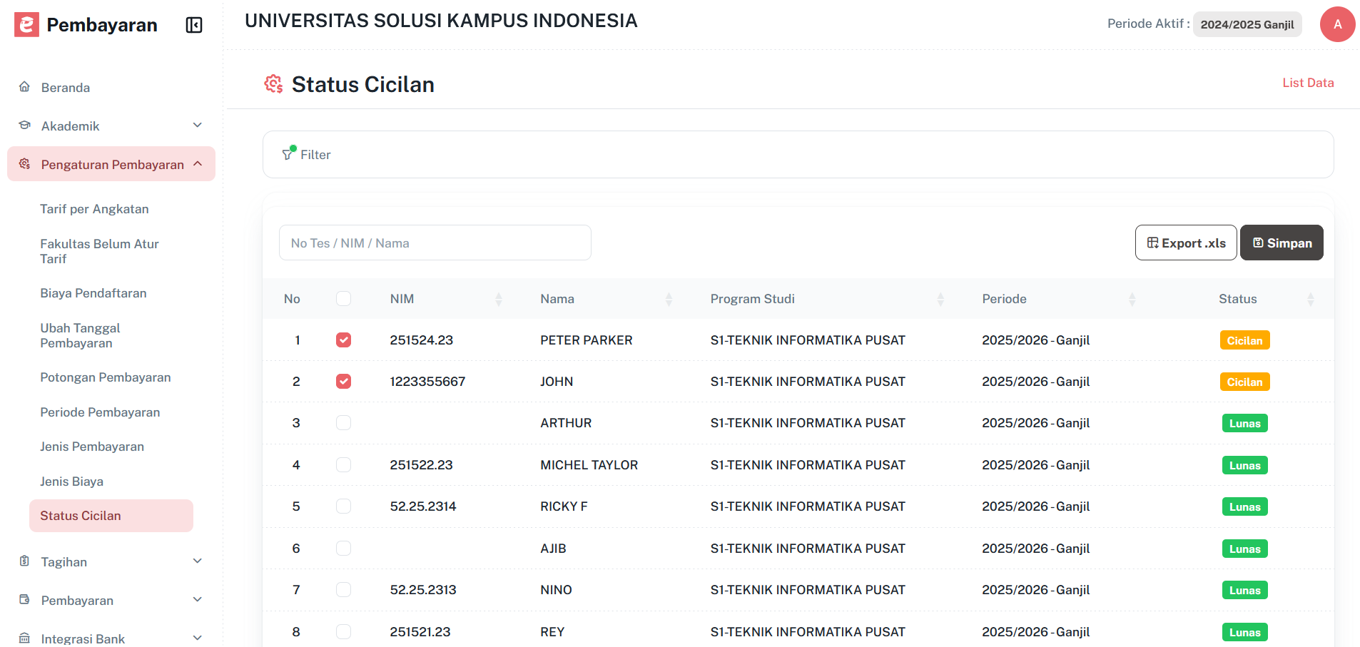Status Cicilan Mahasiswa Pn