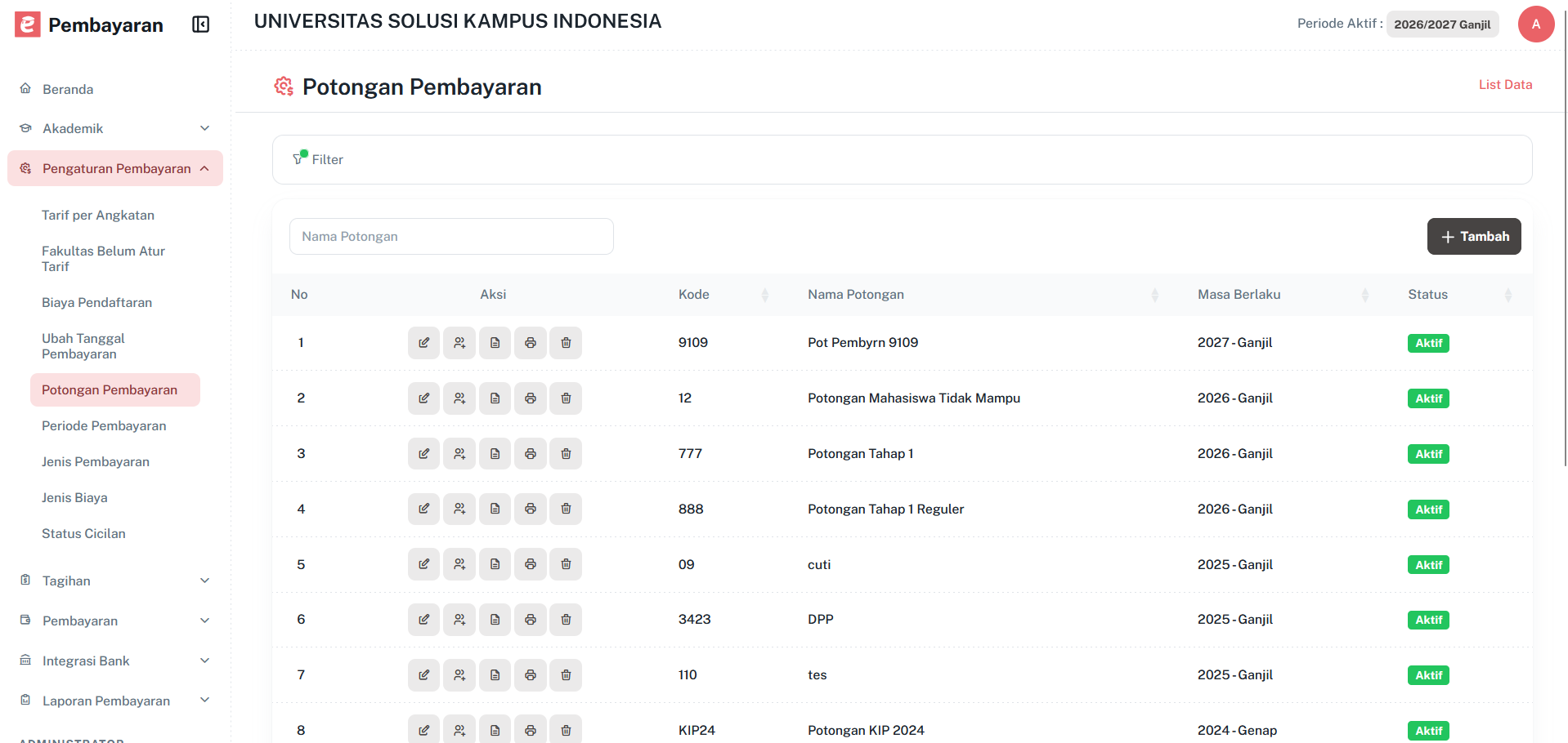 Halaman Potongan Pembayaran