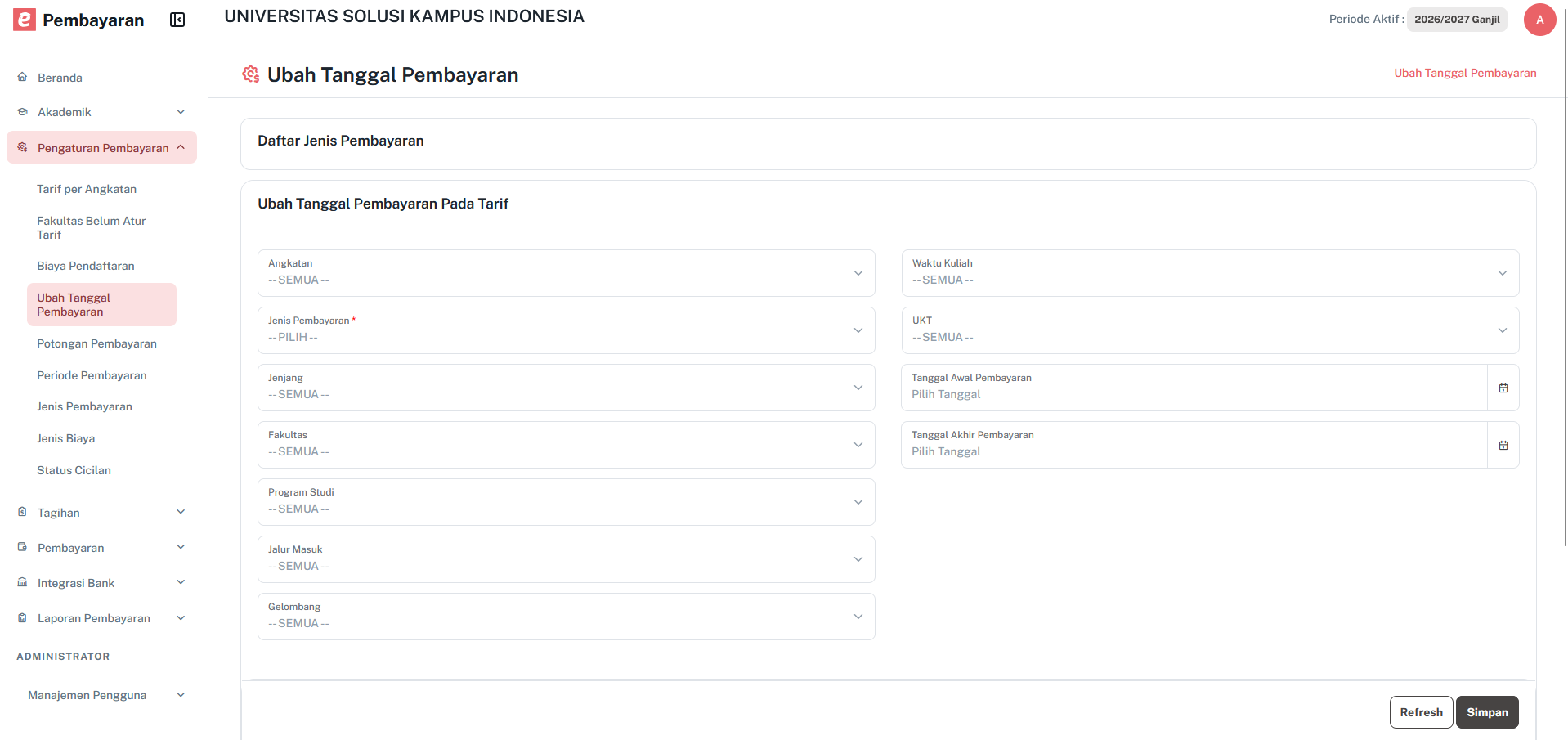Halaman Ubah Tanggal Pembayaran