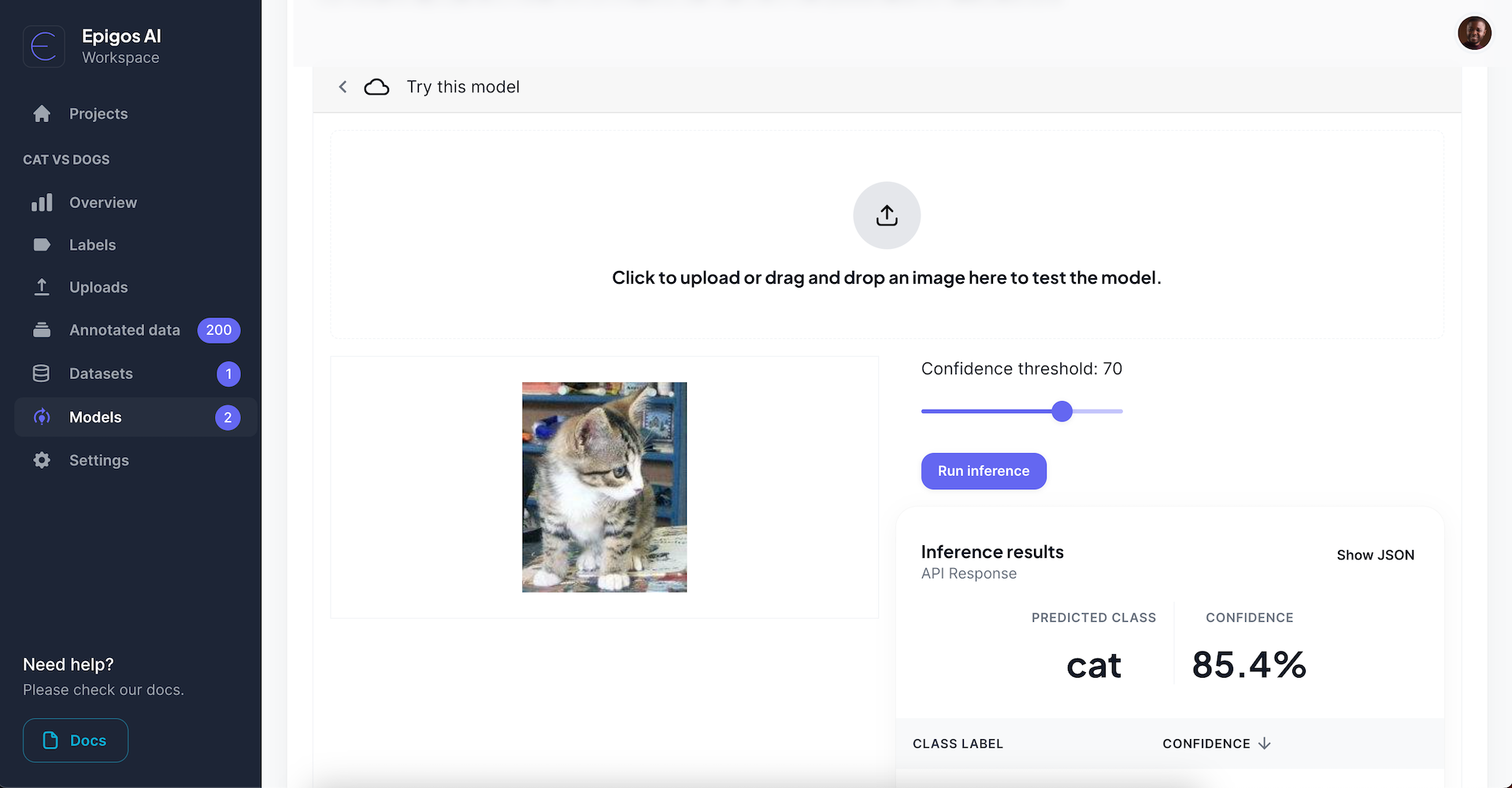 Test your model in the dashboard
