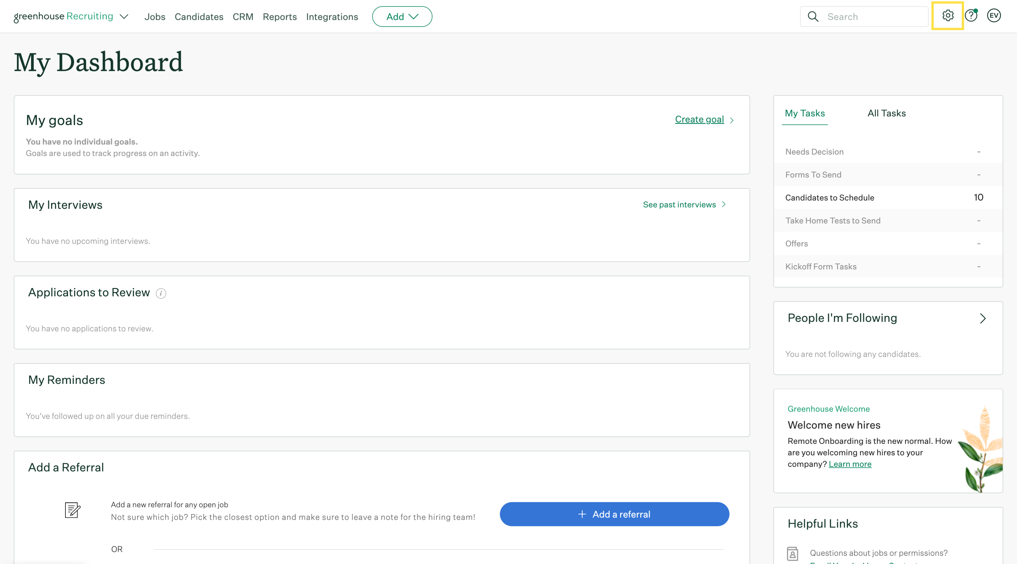 Greenhouse configure button