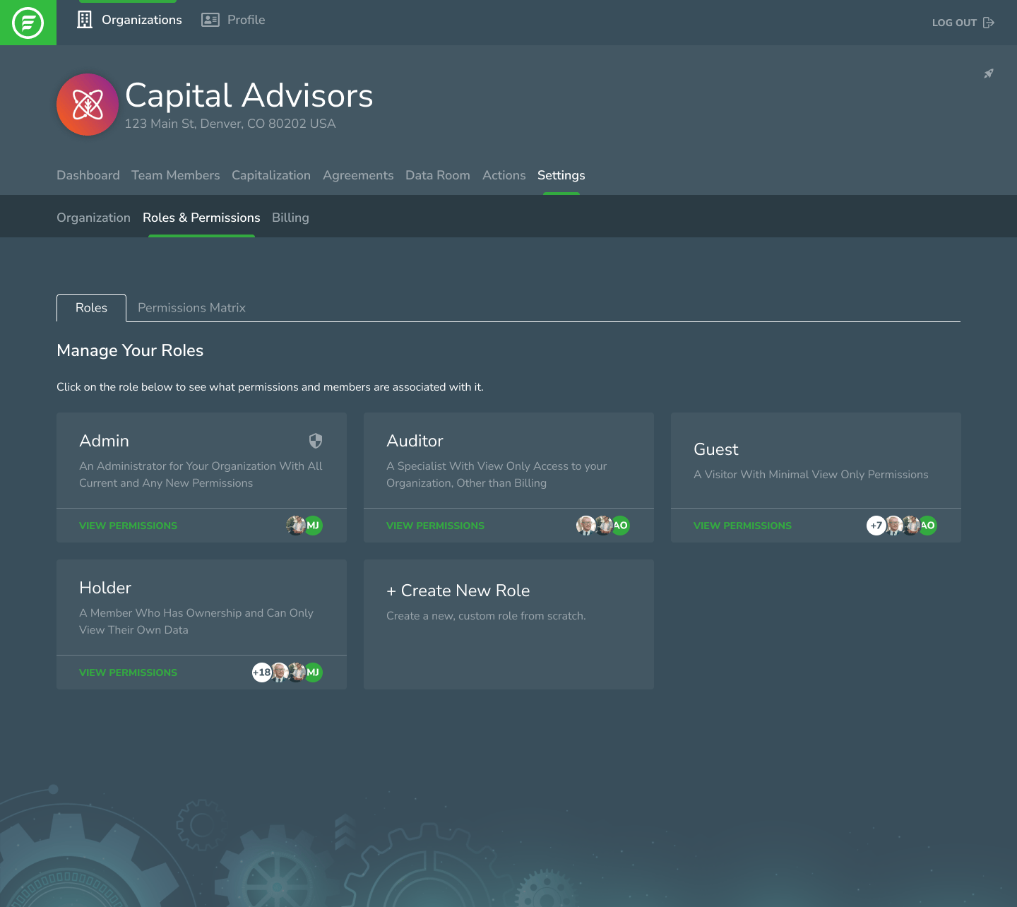 Roles and Permissions role landing Figma export