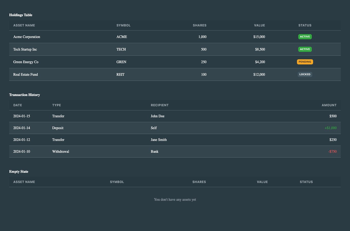EquaTable dark theme