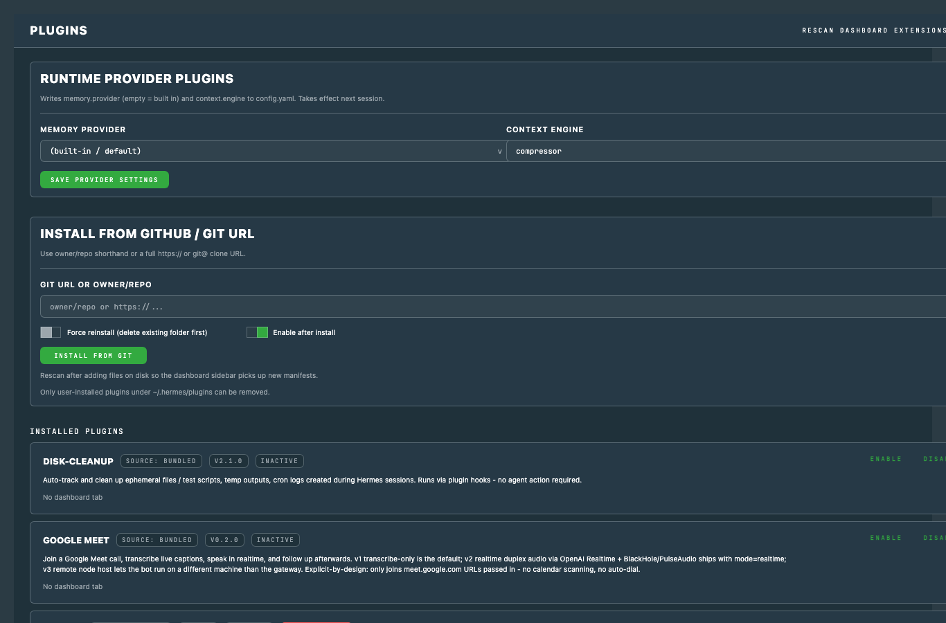 EquaPluginsDashboard dark theme