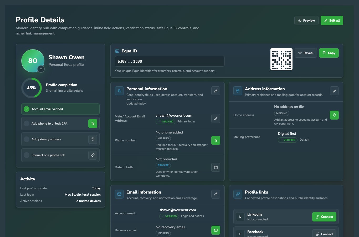 EquaProfileDetails dark theme