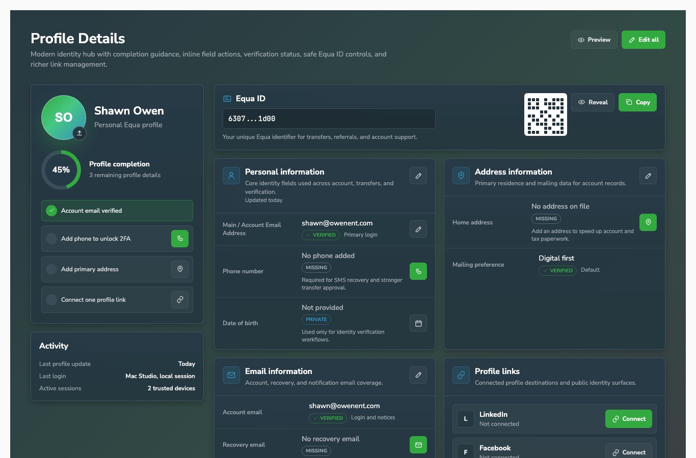 EquaProfileDetails light theme