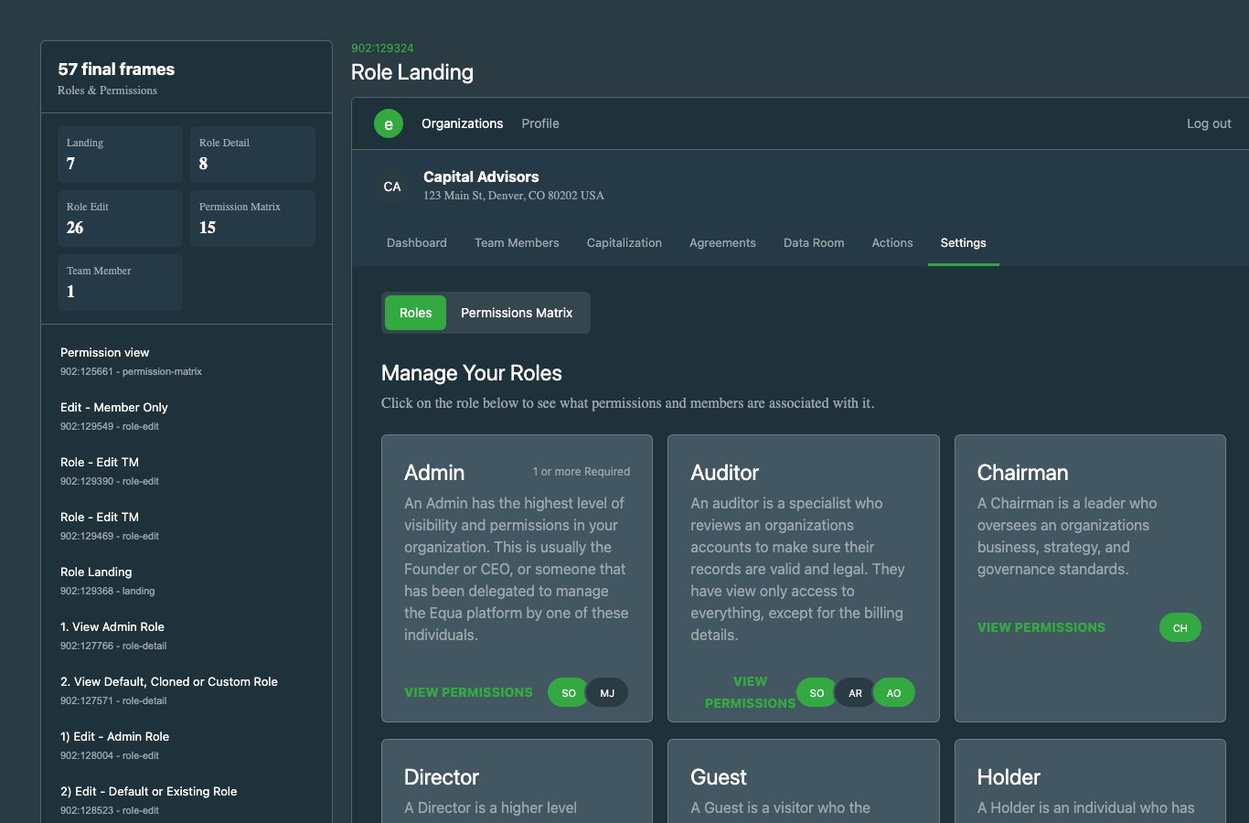 EquaRolesPermissions dark theme