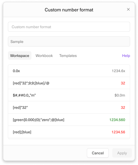 Custom number format example