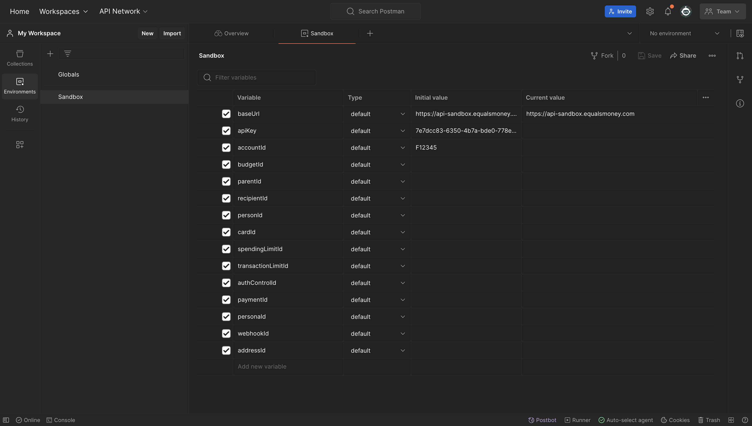 Use the Postman collection - Equals Documentation