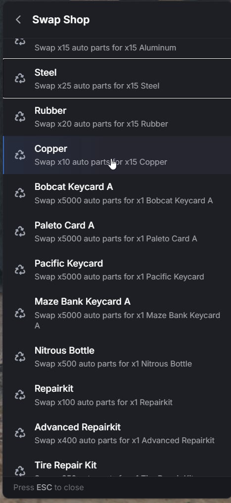 Auto Parts Rewards Chop Shop Auto Parts reward exchange