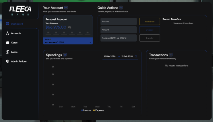 Equinox banking overview screen