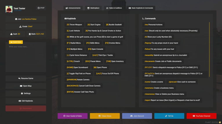 Rules and Information Server rules and resources available from the Pause Menu