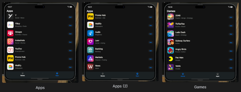 Applications and games available on the phone