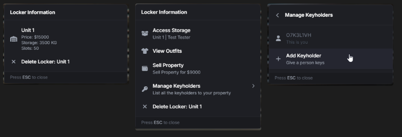 Personal storage units available in Equinox Roleplay