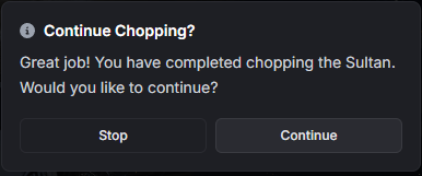 Chop Shop continue or stop job options