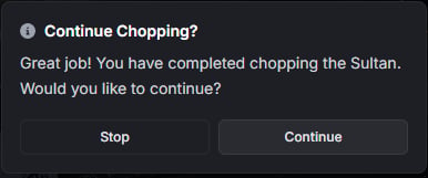 Continue Chopping Chop Shop continue or stop job options